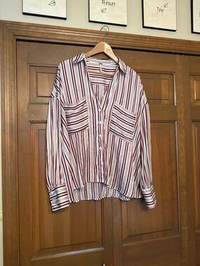 Free People Mad About You Striped Satin Button Up Blouse